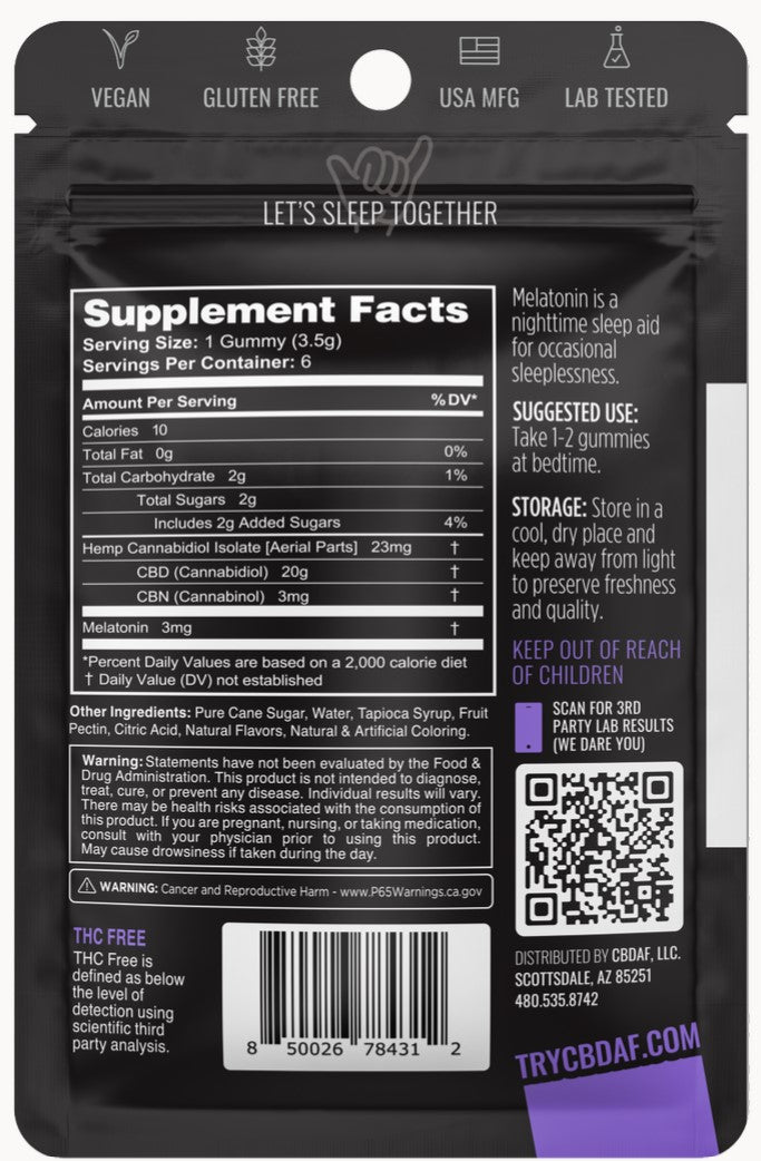 CBDaF!® Sleep Gummies120mg 6 Pack Snoozeberry CBN + Melatonin