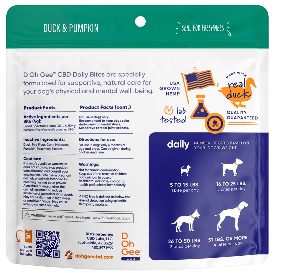 50-Milligram D Oh Gee Daily Duck Bites with C-B-D for Dogs